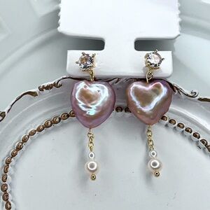 Handmade Freshwater Puffy Pink Heart 🩷 Pearl Earrings Gold Plated S925 SS Posts